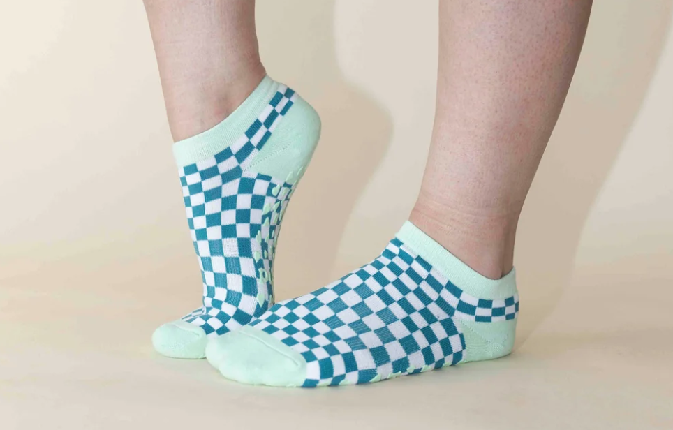 Pilates Honey Teal & Mint Checkered Grip Socks