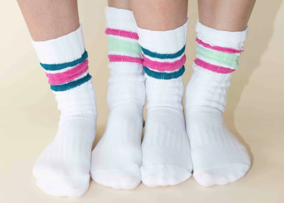 Pilates Honey Mint & Pink Scrunch Grip Socks