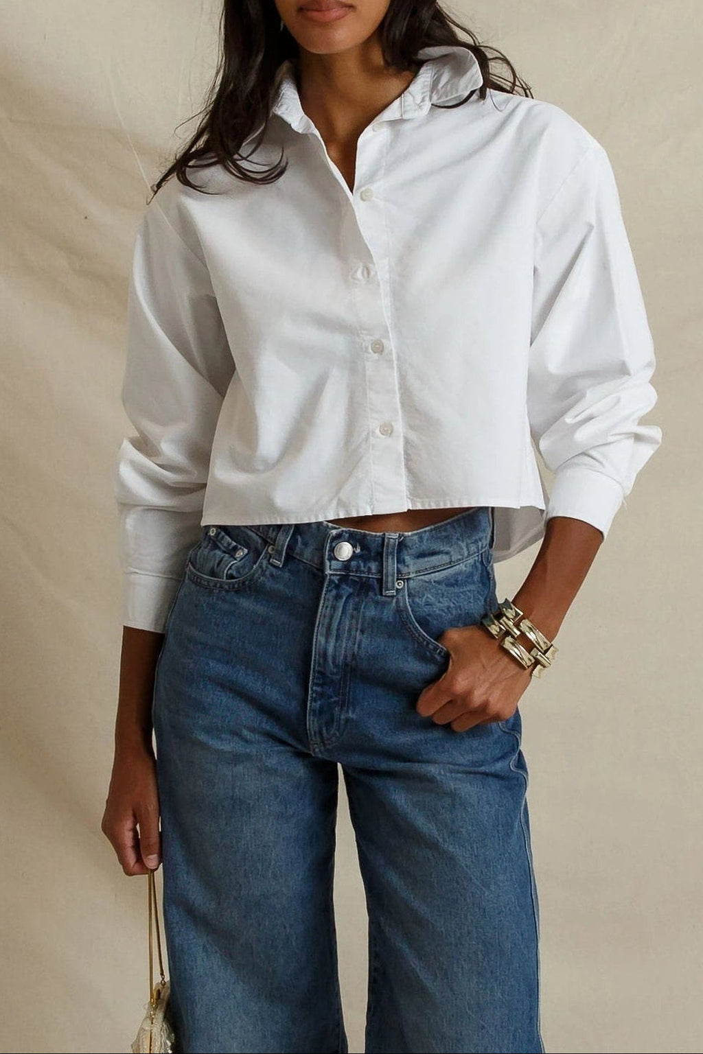Naomi Women's Boxy Cropped Long Sleeve Oxford Shirt