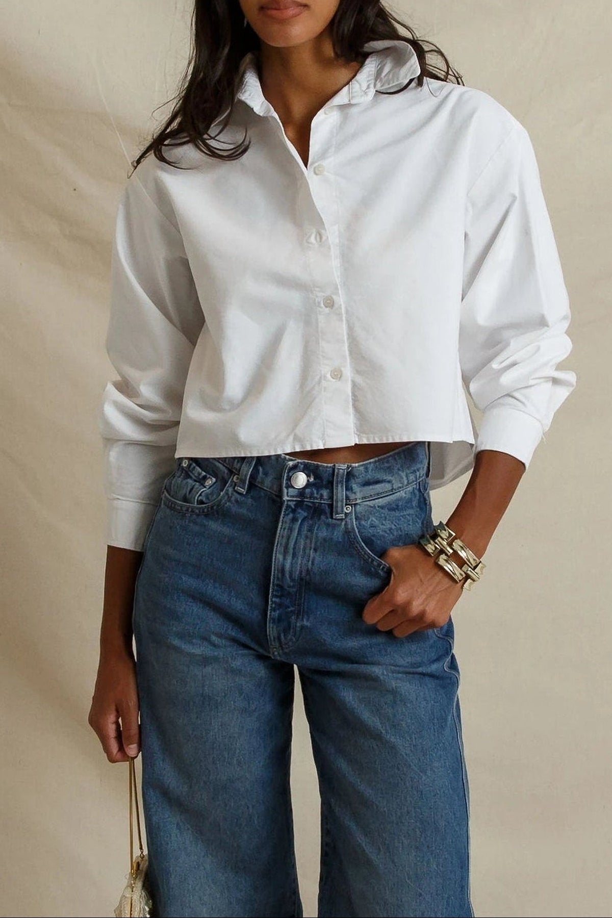 Naomi Women's Boxy Cropped Long Sleeve Oxford Shirt