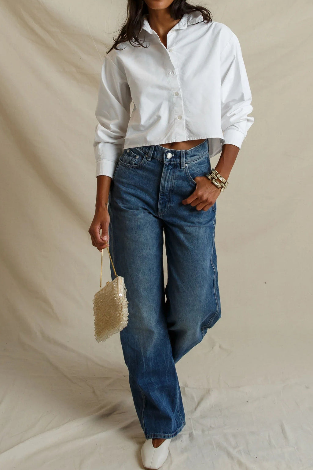 Naomi Women's Boxy Cropped Long Sleeve Oxford Shirt